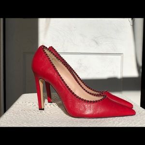 ZARA NEW Red Leather Metal Beaded Heels sz 38